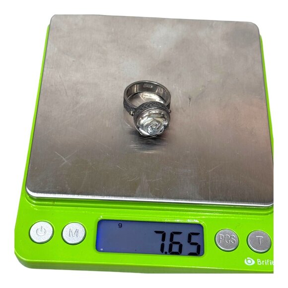 Vintage 925 Silver Rose Ring Carved Mother Of Pearl Cabochon Size 7 Art Deco - Picture 10 of 10